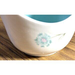 Vintage Ceramic Gravy Boat With Floral Design & Aqua Interior